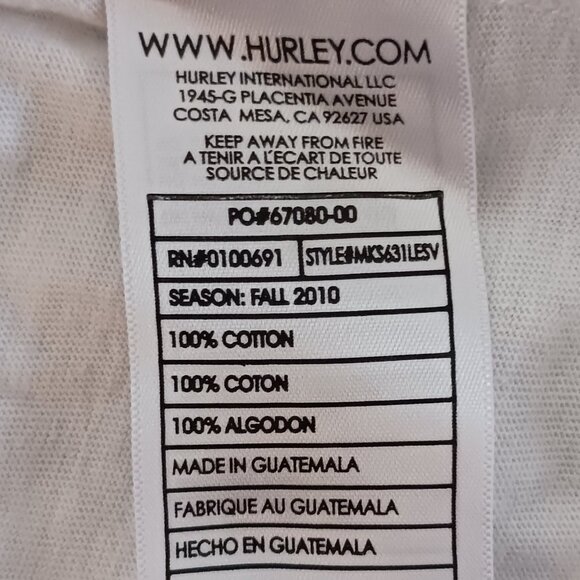 Hurly Mens Short Sleeve Polo Shirt White Black Graphic Size Large 100% Cotton - Picture 7 of 7